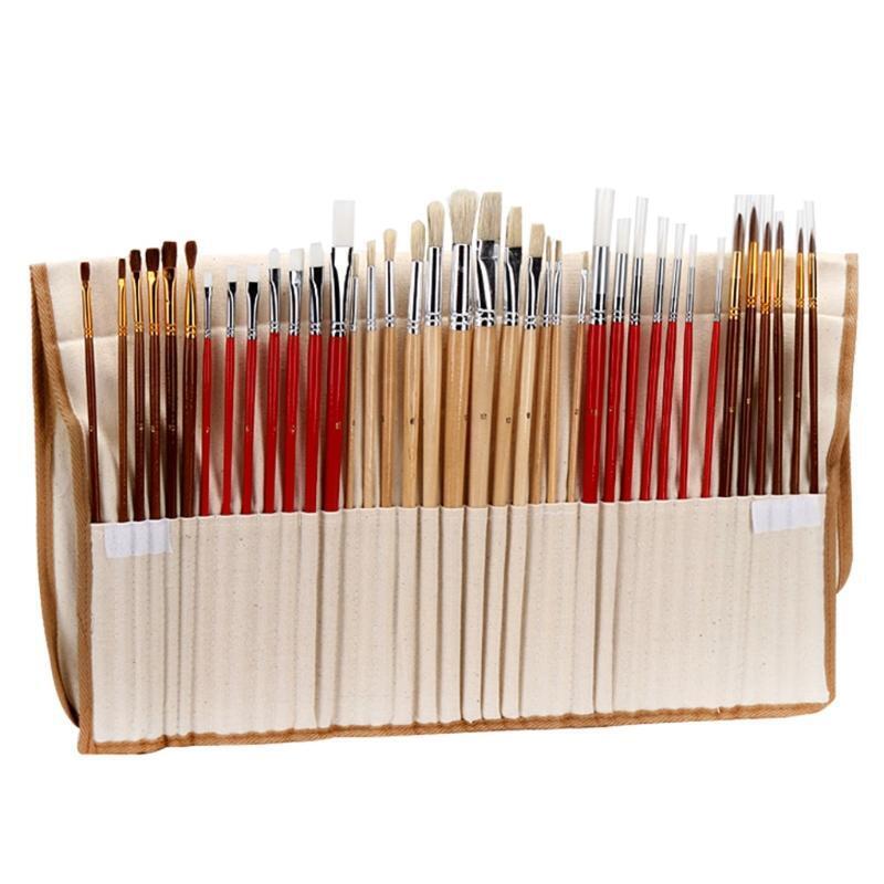 Portable Watercolor Paint Brushes 38 Pieces Brush Pen w/ Canvas Storage Bag