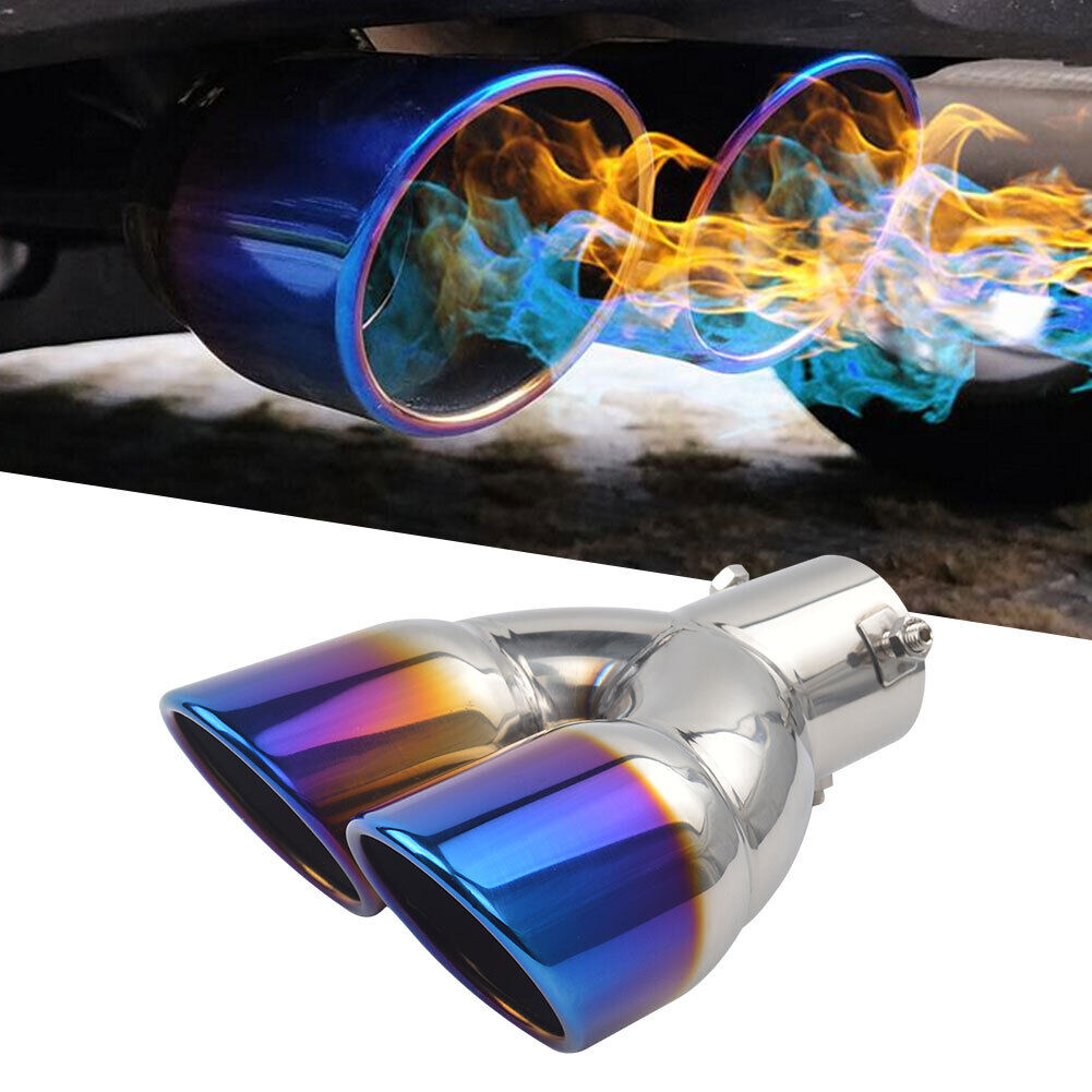 Car Dual Exhaust Tip Rolled Edge Slant Cut 3 inch ID Inlet (Burnt Blue)
