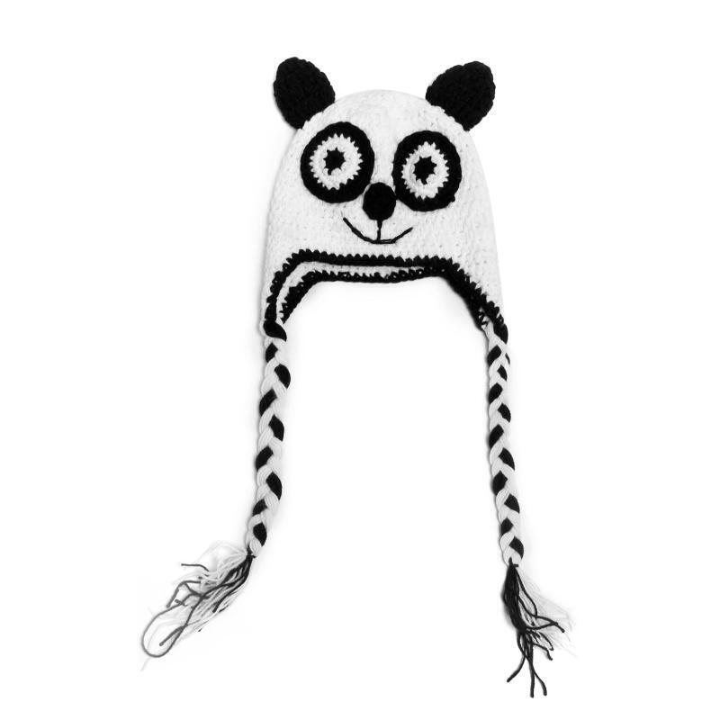 Handmade Baby Knitted Hat with Braids Cute Panda Beanie Hat for Infant Girl Boy
