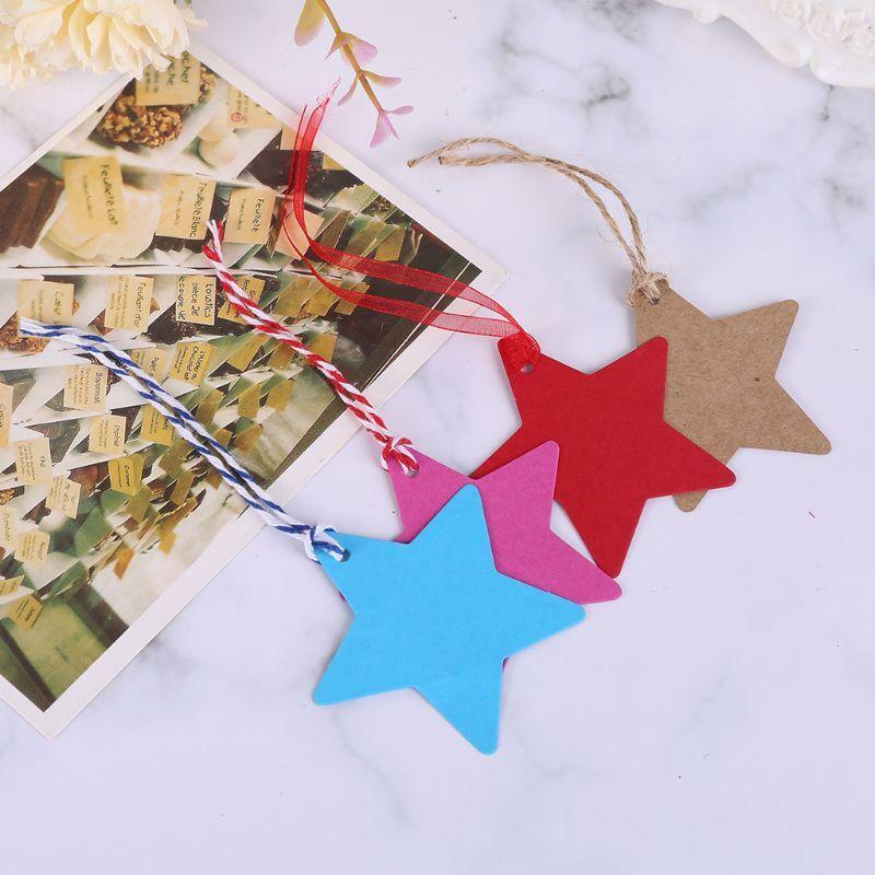 200pcs Christmas Star Kraft Paper Blank Gift Tags Hang Label Price Cards Strings