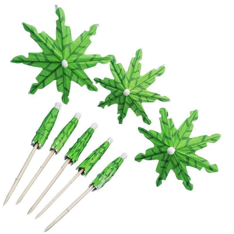 Umbrellas Green Coconut Palm Tree Fruit Sticks Cupcake Toppers for Party