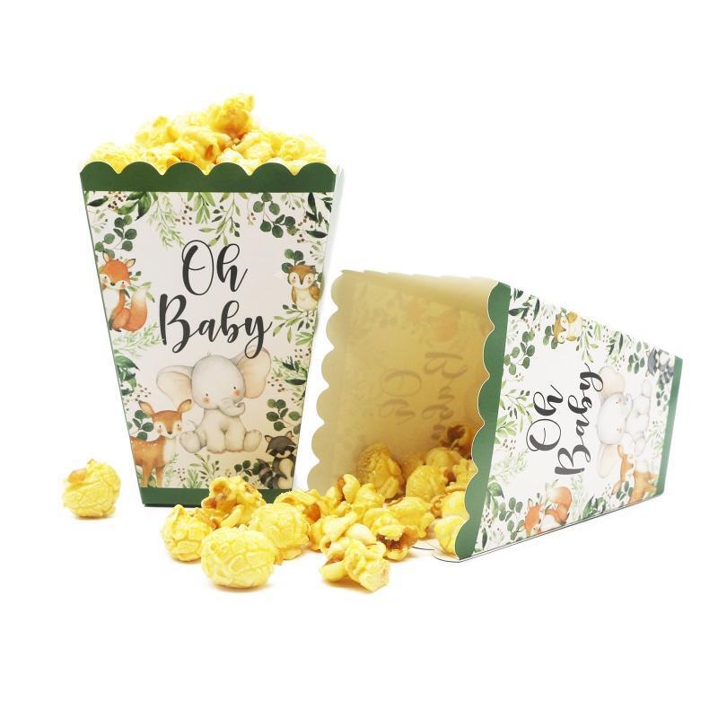 12Pieces Party Popcorn Snacks Boxes for Baby Shower Birthday Supply Green White