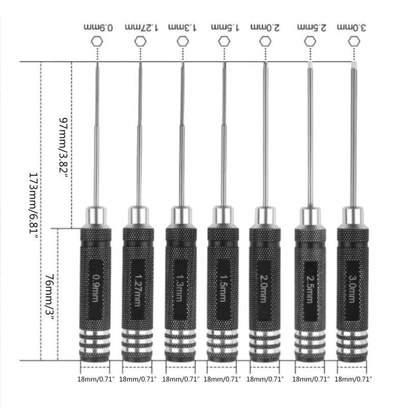 7 Pieces Mini Screwdriver with Precision Handle 0.9mm-3.0mm Hex Screwdriver Tool
