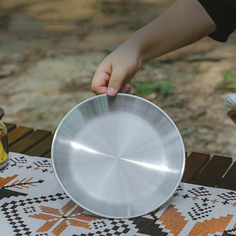 4pcs/Set Outdoor Stainless Steel Dinner Plate Barbecue Picnic Dish Bowl