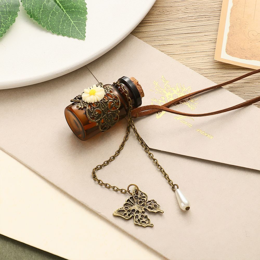 Charm Glass Flask Pendant Wishing Bottle Necklace Carved Flower Sweater Chain