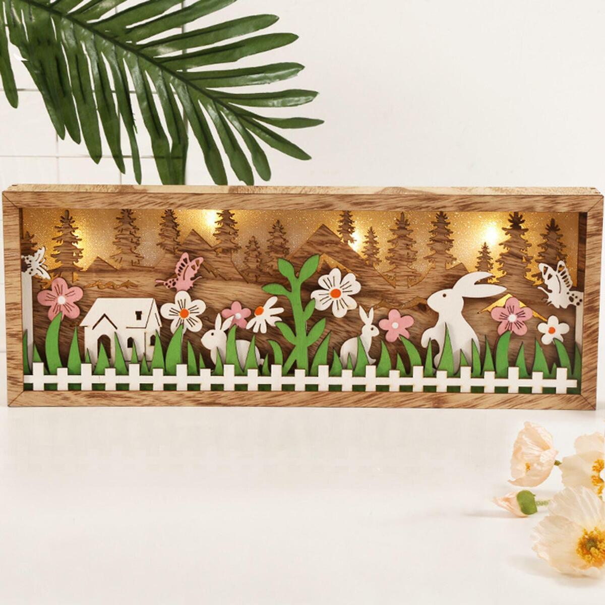 Wooden Easter Bunny , Bunny Ornament  Decor Lamp for Desktop,