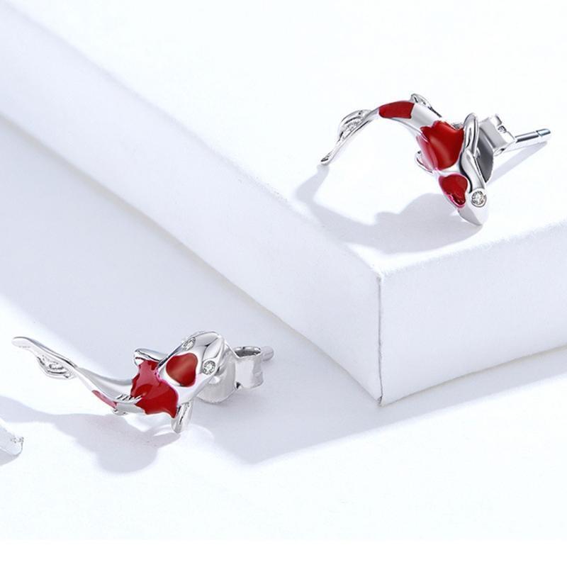 Lucky Koi Red Enamel Stud Earrings Fish Ear Studs Valentine's Day Jewellery Gift