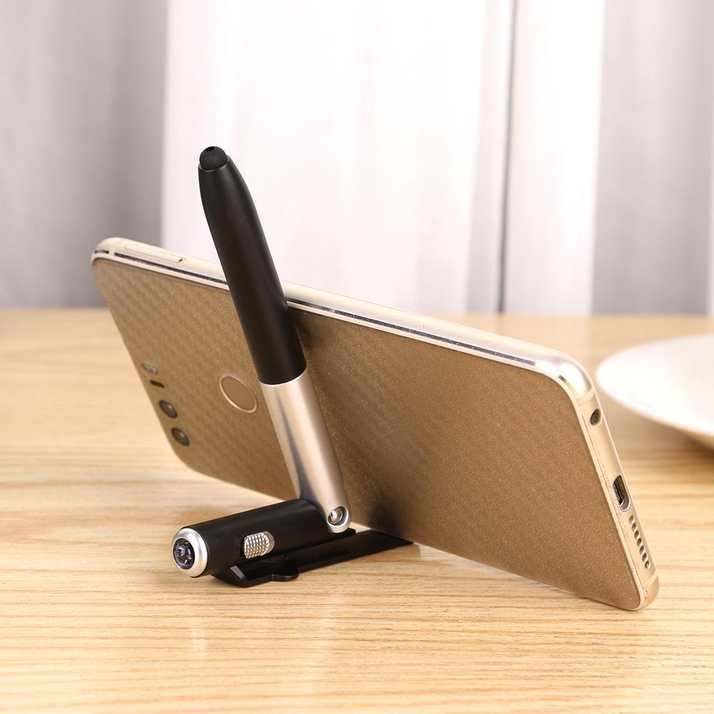 Multifunctional Ballpoint Pen Folding LED Light Phone Holder Pen (Black