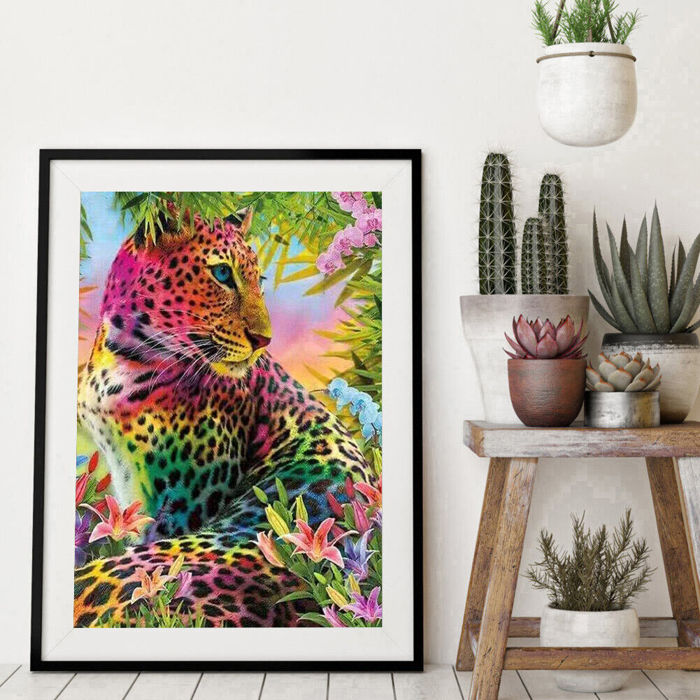 DIY Color Panther Animal Full Drill Round Diamond Painting Kit Room Decor