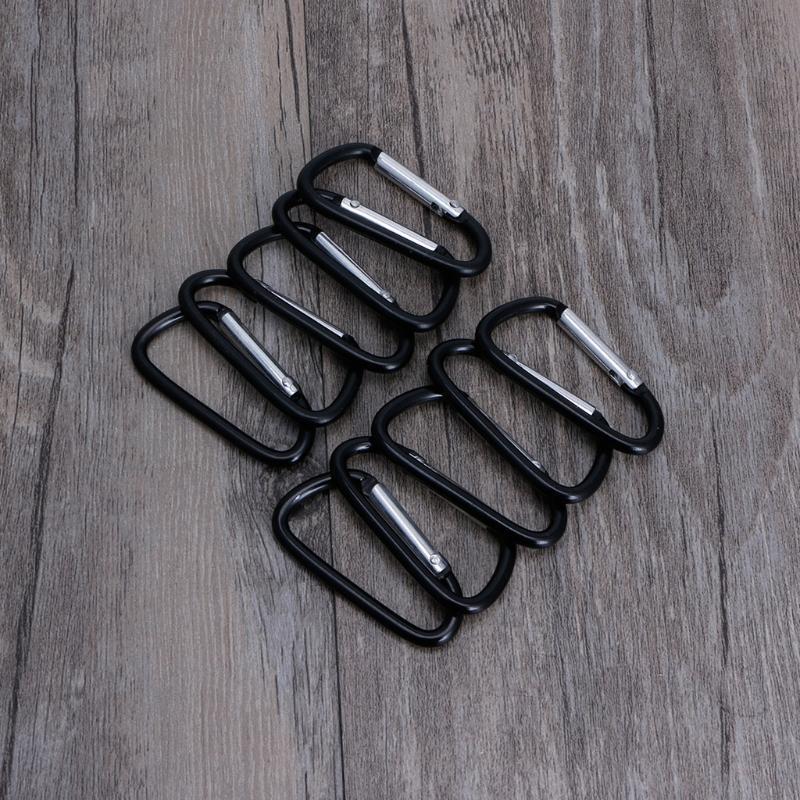 10PCS Black D Carabiner Camp Spring Snap Clip Hook Keychain Climbing Hiking