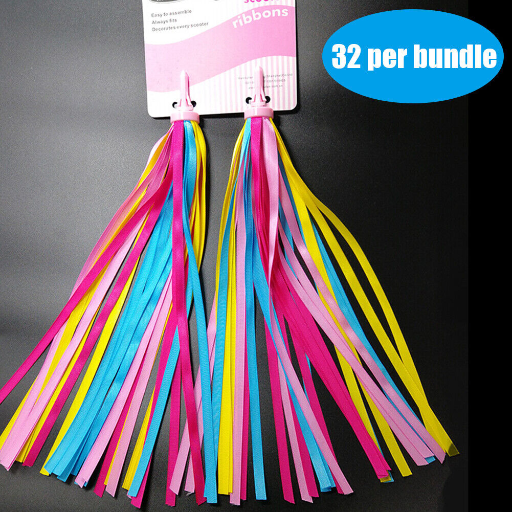 2x Bicycle Handlebar Tassel Streamers Kid Scooter Bike Ribbon (Yellow Pink)