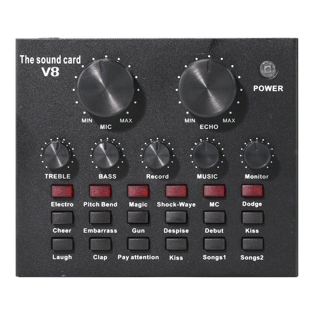 V8 USB Headset Live External Sound Card Dual DSP 12 Sound Effect Audio Mixer