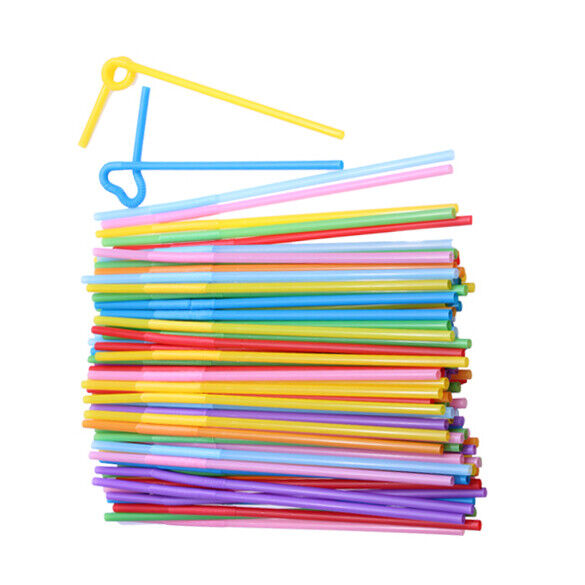 100 Pcs Flexible Plastic Bendy Mixed Colours Party Disposable Drinking Stra