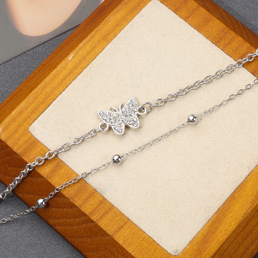 Beaded Heart Adjustable Chain Summer Jewelry Double Layer Foot Anklet Beach