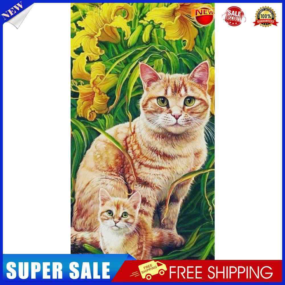 Diamond Painting Cat Mother Son Full Round Drill Rhinestone Picture (A4017)