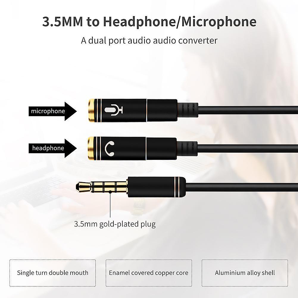 3.5mm Microphone Aux Cable 1 Male 2 Female Audio Cable for Laptop (Black)