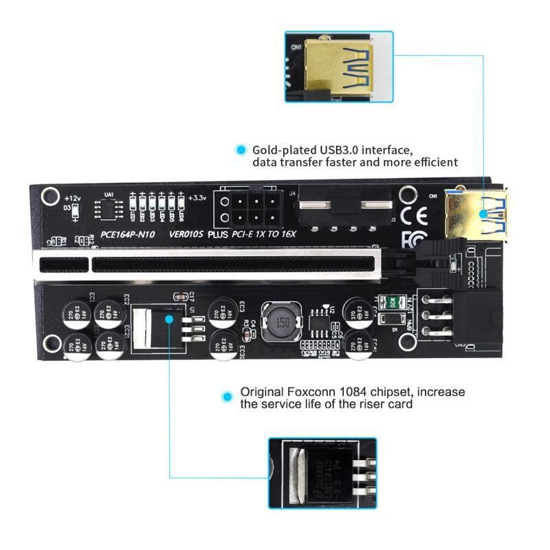VER010S Plus PCI Express 1X to 16X Extension Adapter USB3.0 PCI-E Riser Card