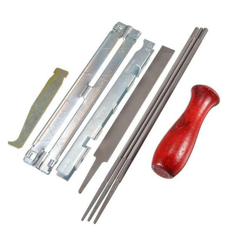 9pcs/set Chainsaw Sharpener Round Flat File Depth Gauge Holder Wooden Handle