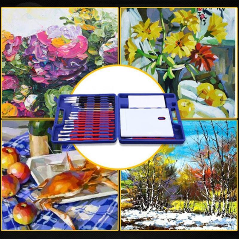 Oil Brush Gouache Brush Painting Brush kit w/ Palette Storage Case for Beginners