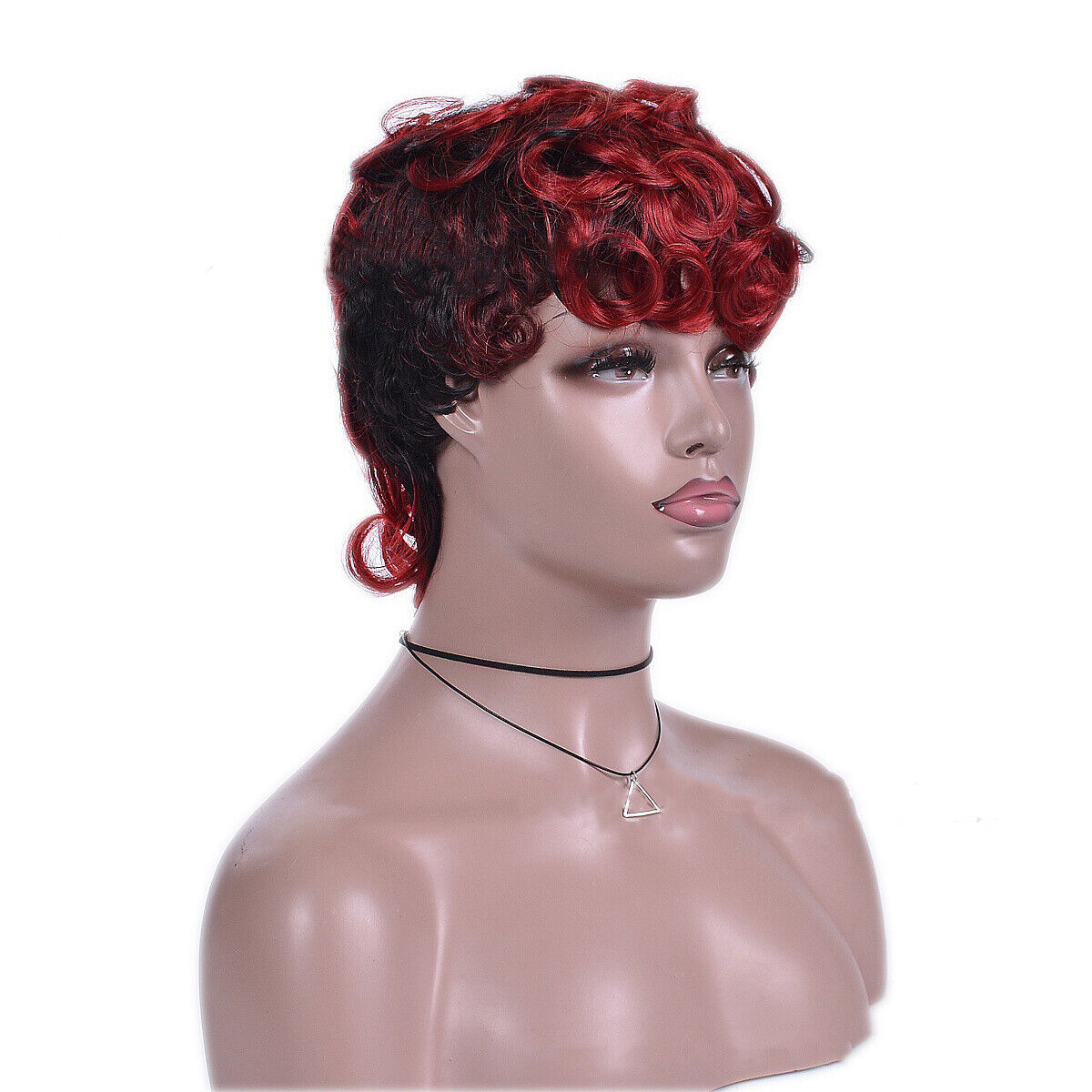 Natural Short Pixie Cut Black and Burgundy Curly Wigs Synthetic Hair For Women