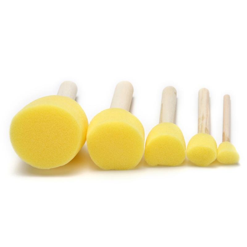5pcs Sponge Foam Brush Set Wooden Handle Stamp Painting Tool DIY Crafts for Kids