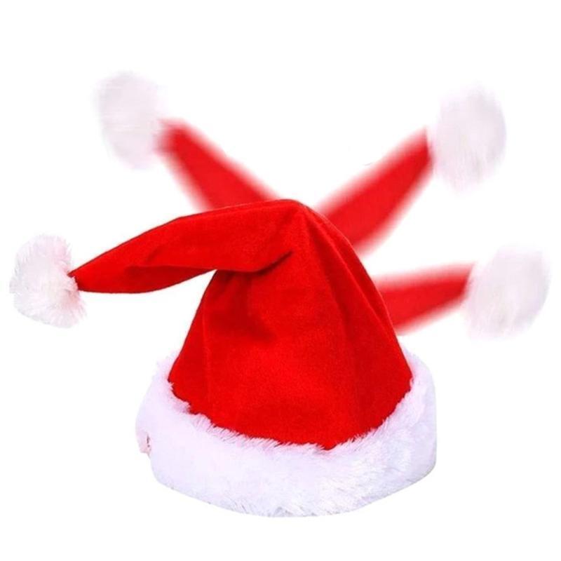 Christmas Hat Singing Dancing Plush Santa Cap Holiday Props Xmas Party Decor