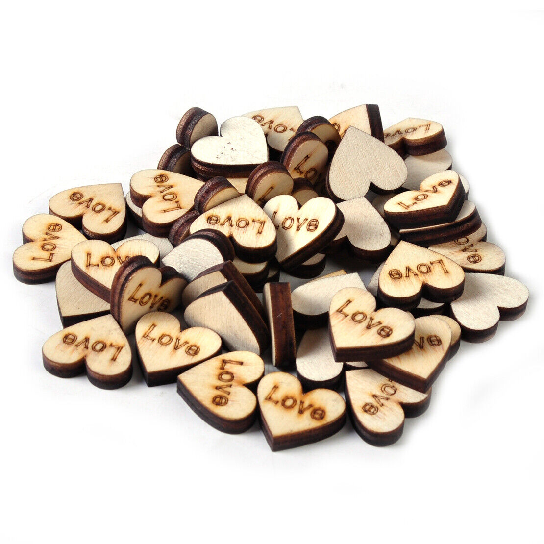 50x Wooden Love Hearts Wedding Charms Craft Scrapbook Card Embellishment Li