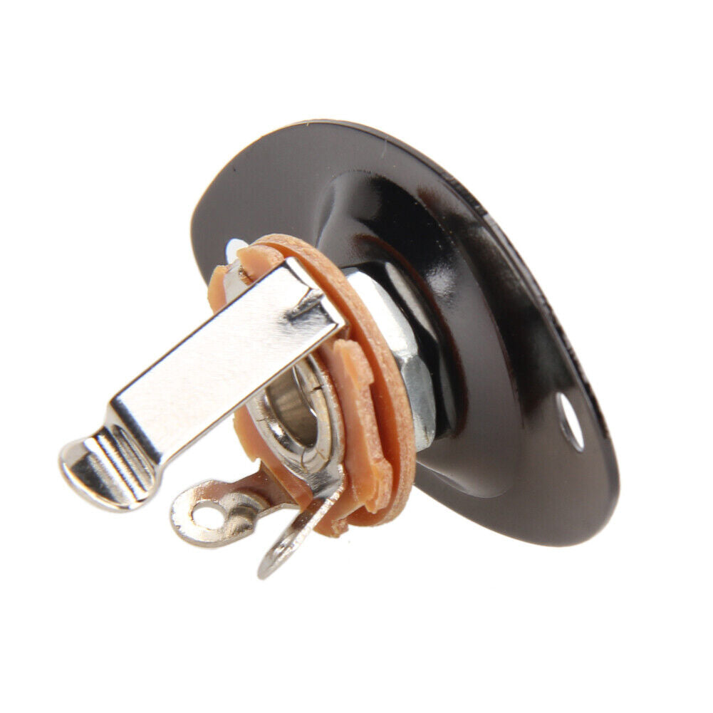 Electric Bass Guitar Jack 1/4 Output Input Socket with Oval Plate (Black)