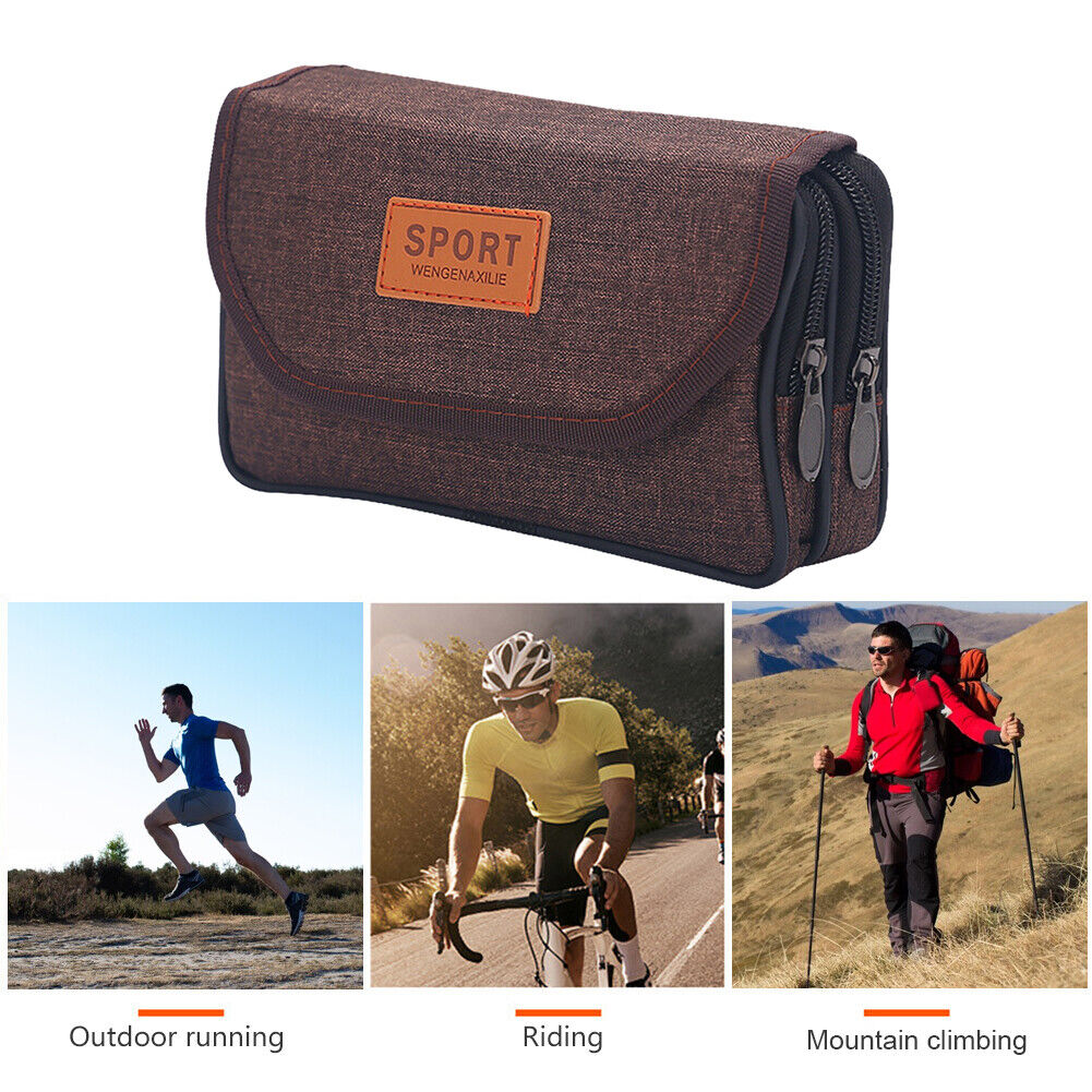 Men Oxford Cloth Phone Bags Double-layer Zipper Fanny Packs (A Brown)