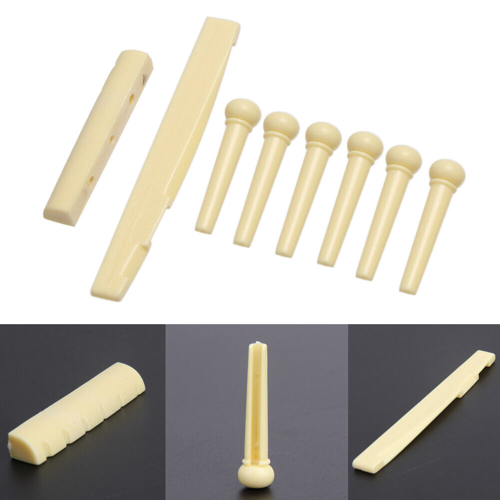 6-String Guitar Bridge Pins Saddle Nut Acoustic Cattle (Yellow)