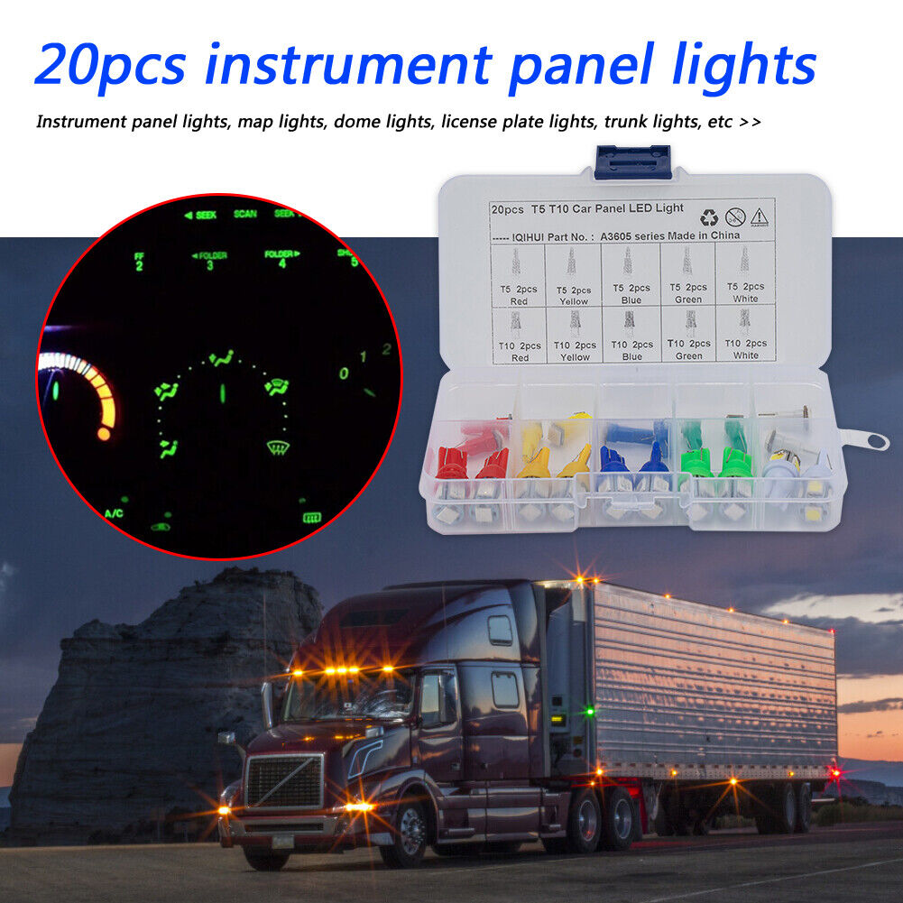 20pcs Assorted T5 T10 LED Bulbs for Car Motorcycle Instrument Cluster Light