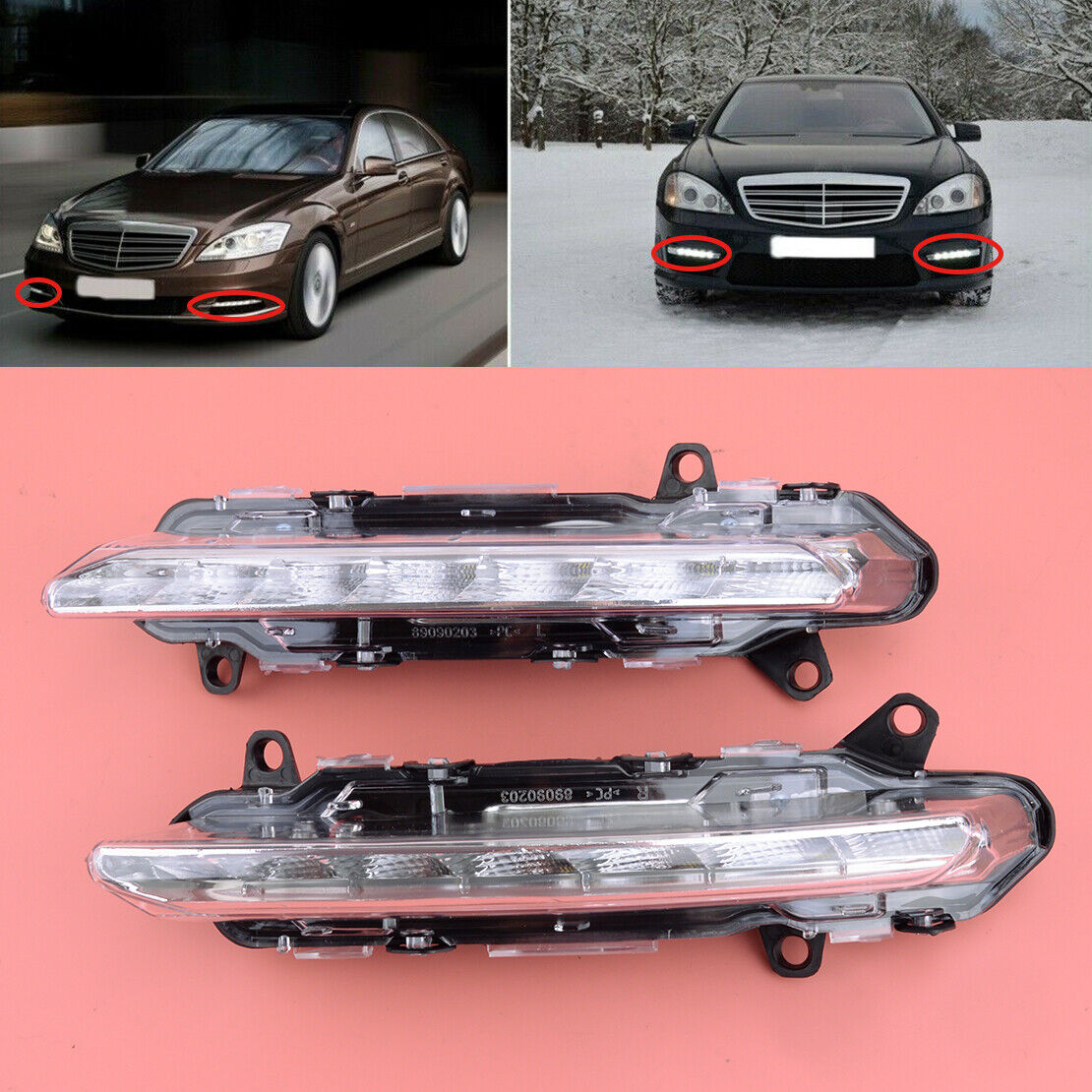 1pair Front Bumper LED DRL Fog Light Fit For Mercedes Benz S W221 S350 S400 S600