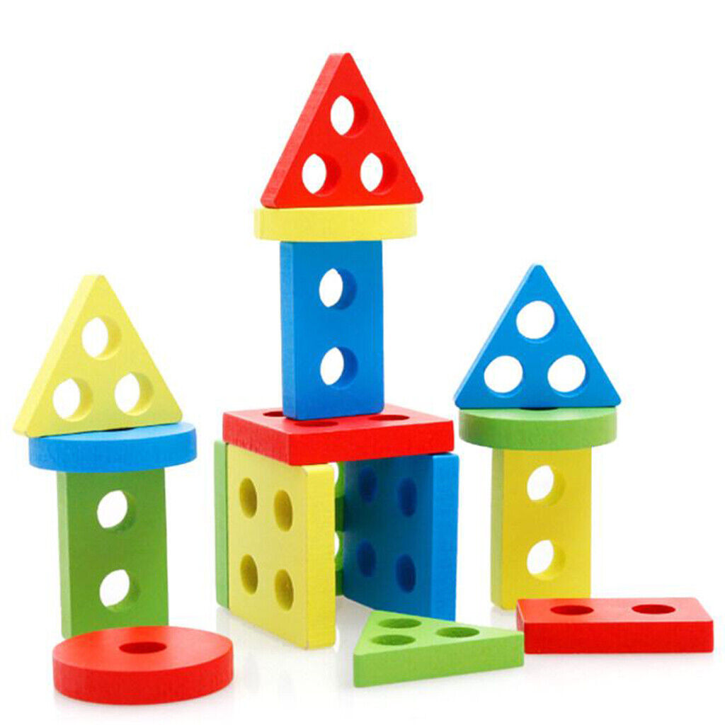 Wooden Shape Blocks Montessori Educational  Baby Toddler Shape Matching