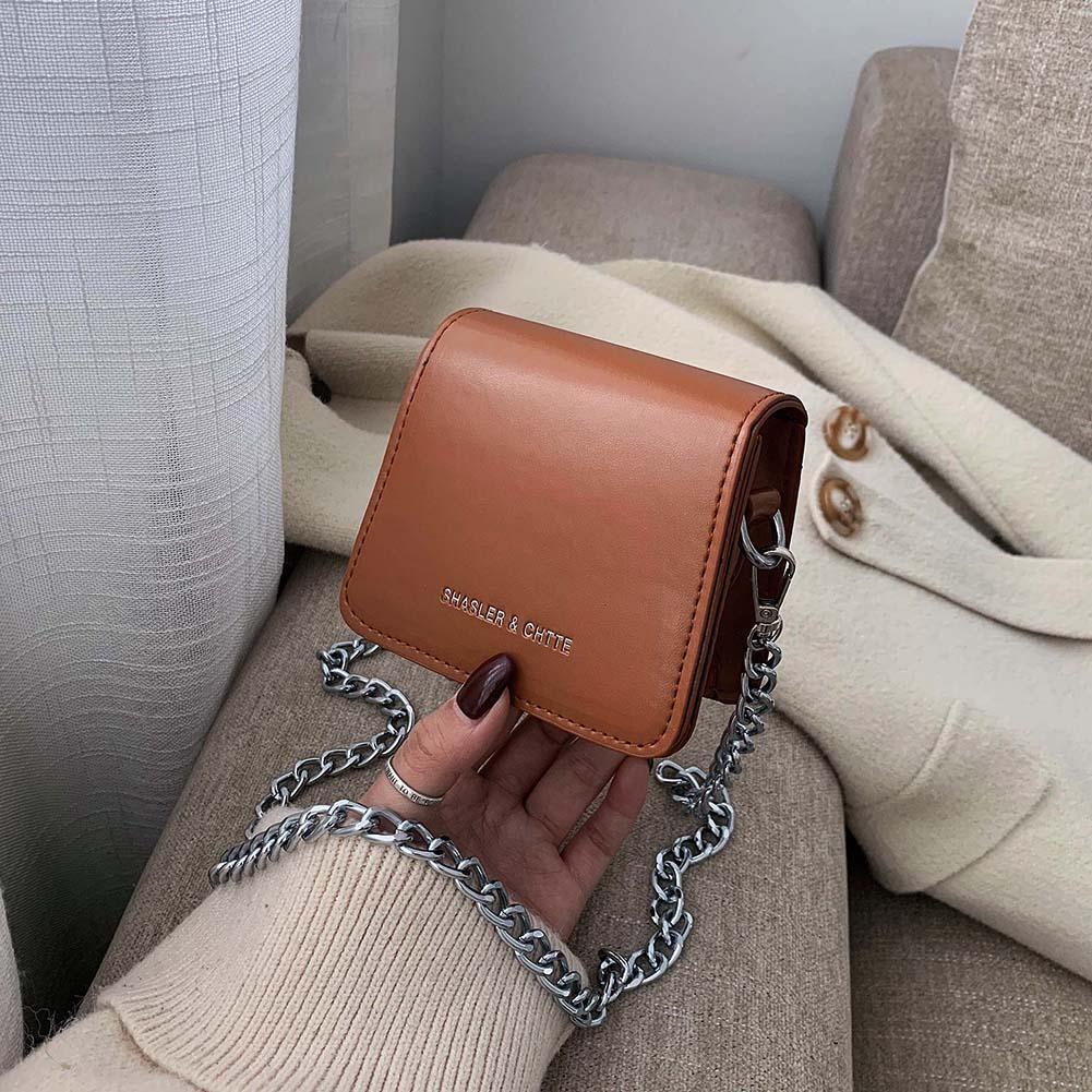 Fashion Mini Women Messenger Bag PU Leather Shoulder Chain Handbag (Brown)
