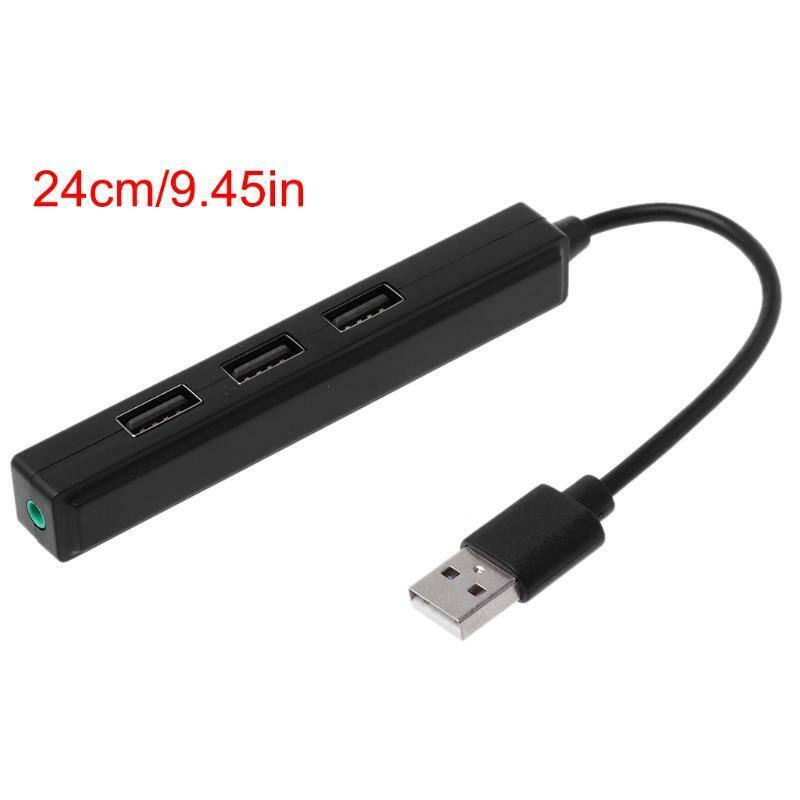 USB 2.0 3 Ports Hub With 3.5mm Sound Card Audio Output for PC Laptop Windows