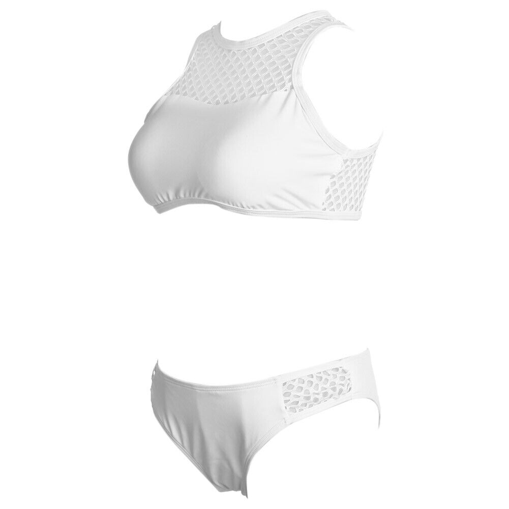 Women Bandage Push up Padded Swimsuit Bathing Beachwear (White)(M)