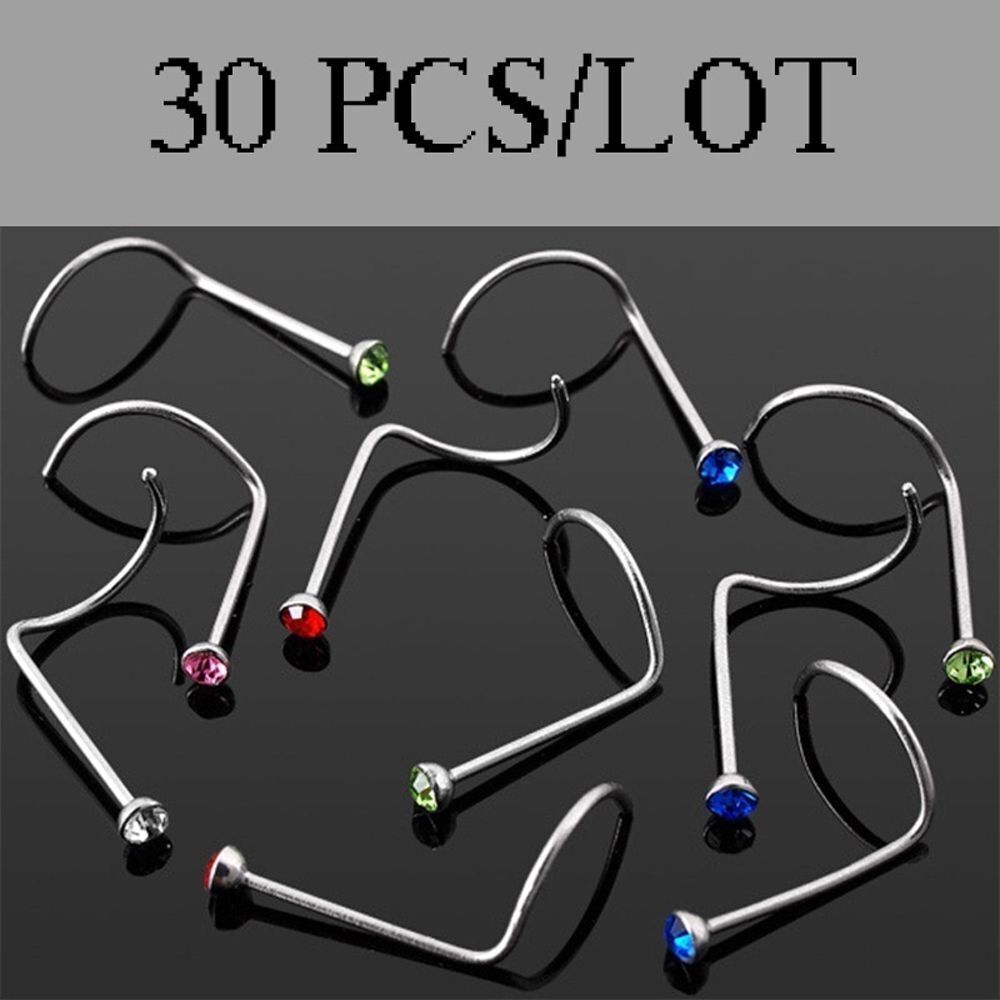 Fashion Surgical Steel Nostril Hoop Nose Piercing Crystal Screw Stud Nose Ring