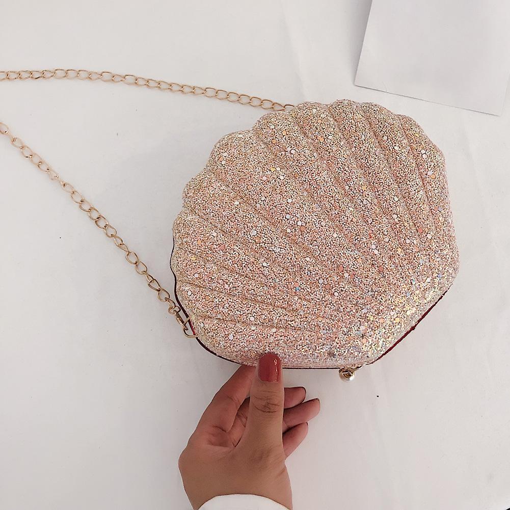 Cute Sequin Shoulder Handbags Women Small Chain Shell Crossbody Bags (Pink)