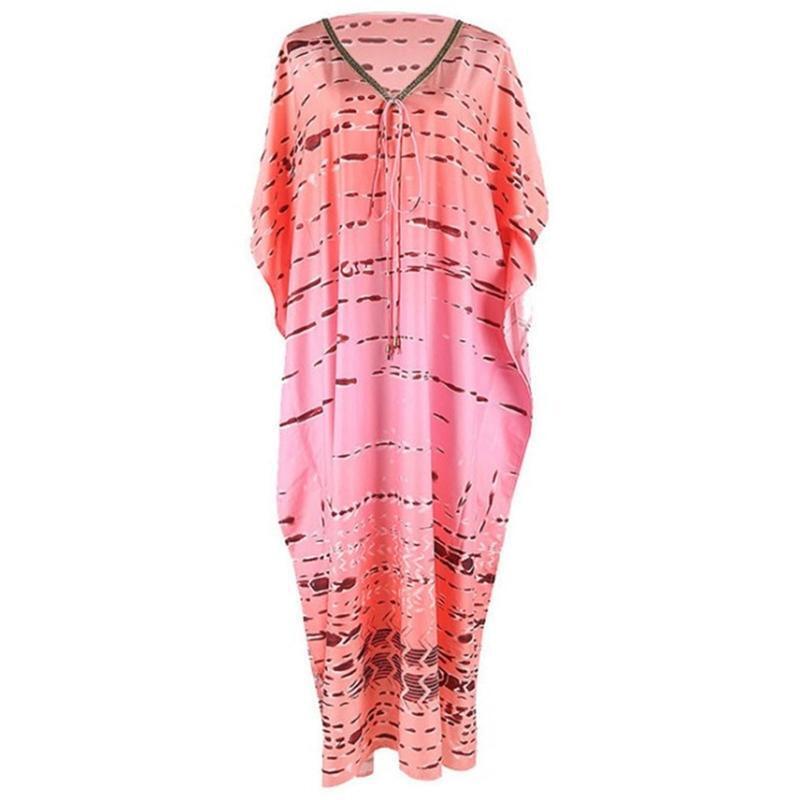 Stylish Plus Size Beach Caftan Dress Loose Bikini Cover Up Maxi Dress Women Lady