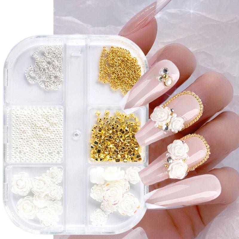 Nail Beads Charms,Metal Nail Chain Jewels Flower Nail Art Decorations,Nail Studs