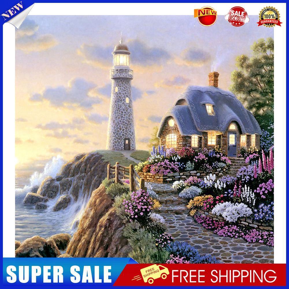 House 5D DIY Round Rhinestone Embroidery Kits Needlework Set Cross Stitch