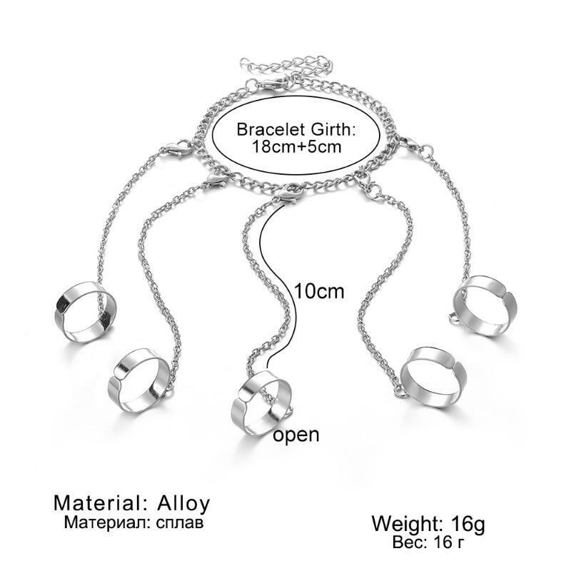Metal Chain Wrist Link Bracelet Men Ring Charm Set Couple Fashion Jewelry Gifts