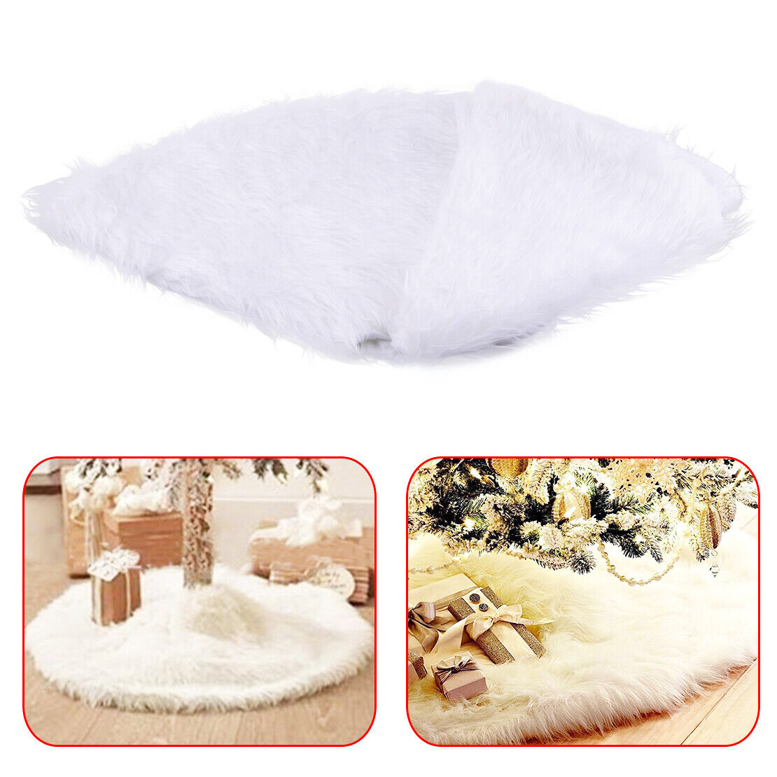 75cm White Long Plush Christmas Tree Skirt Base Floor Mat Rug Party Decor Li