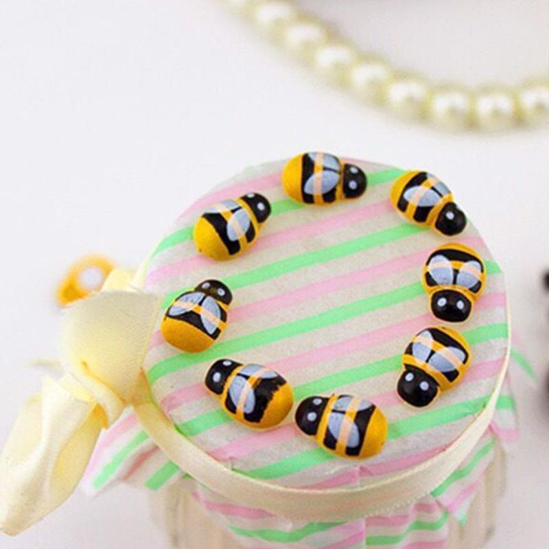 100 Pcs Tiny Wooden Bee Embellishments Self-Adhesive Painted Flatback Bumble Bee