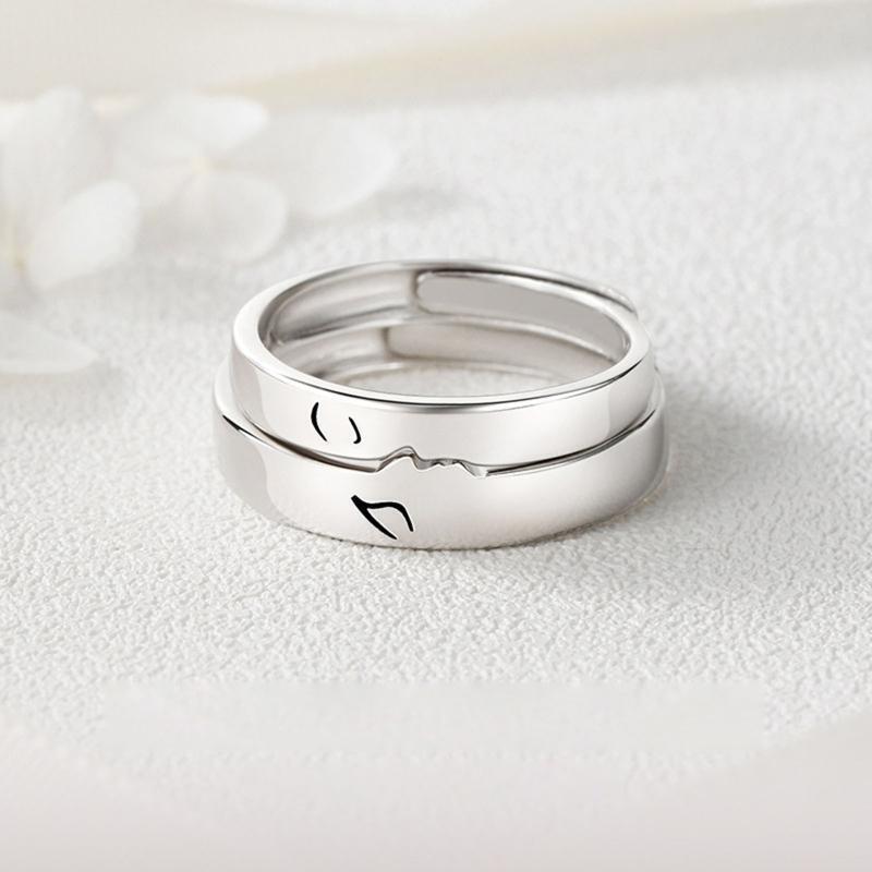 2Pcs/set Couples Kiss Promise Rings Adjustable Open Ring Valentines Day Gifts