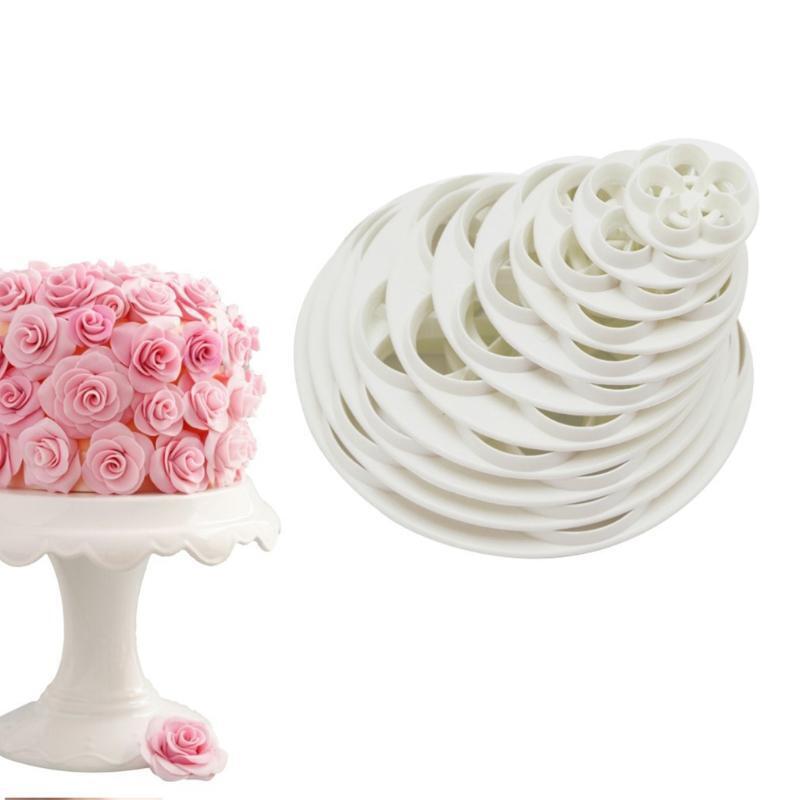 11 PCS Cookie Cutter Set Rose Flower Cookies Cutter Plastic Fondant Baking Mould