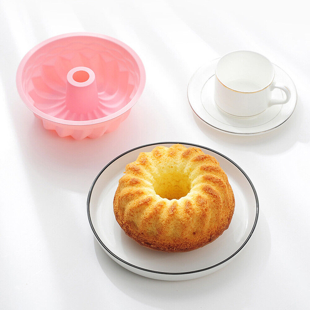 Silicone Cake Molds 6 inch Round Spiral Savoirin Pan Baking Tray (Pink A)