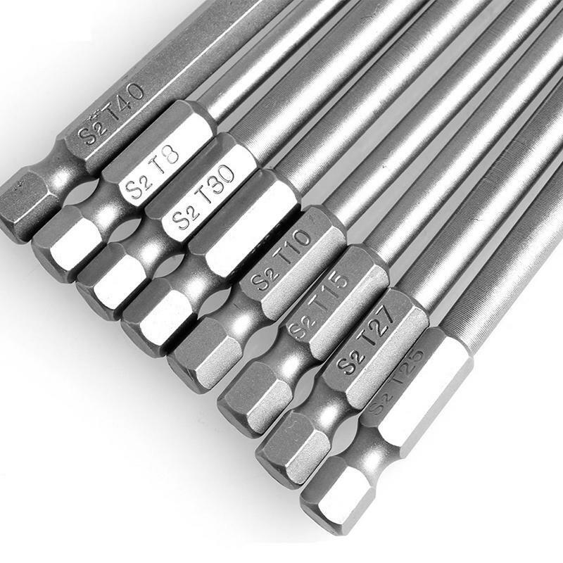 8Pcs/Set T8-T40 100mm Magnetic Torx Screwdriver Bits 1/4" Hex Shank