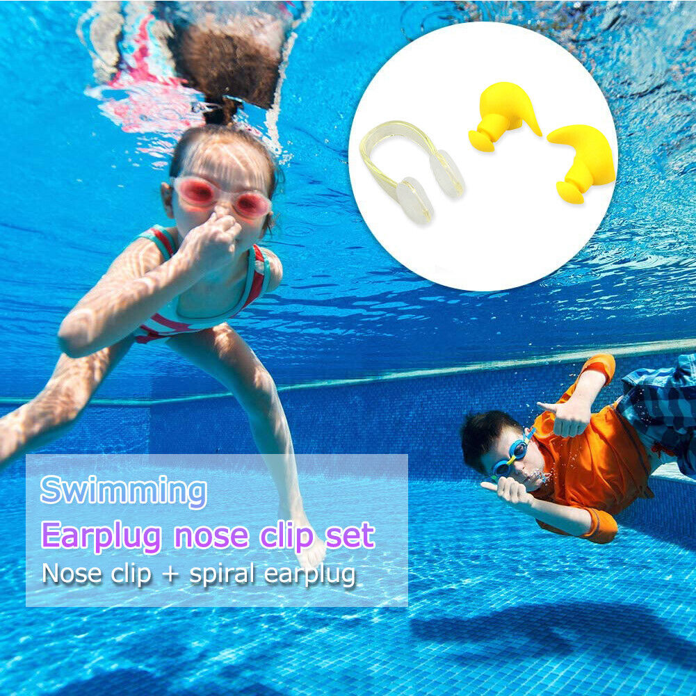 Soft Silicone Swimming Earplugs Nose Clip Set Soundproof Ear Plugs (Yellow)