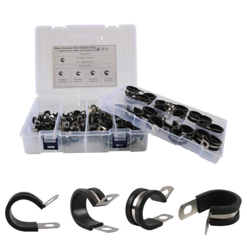 Stainless Steel Rubber Cushion Pipe Clamps 1/4'' 5/16'' 3/8'' 1/2' for Auto Boat